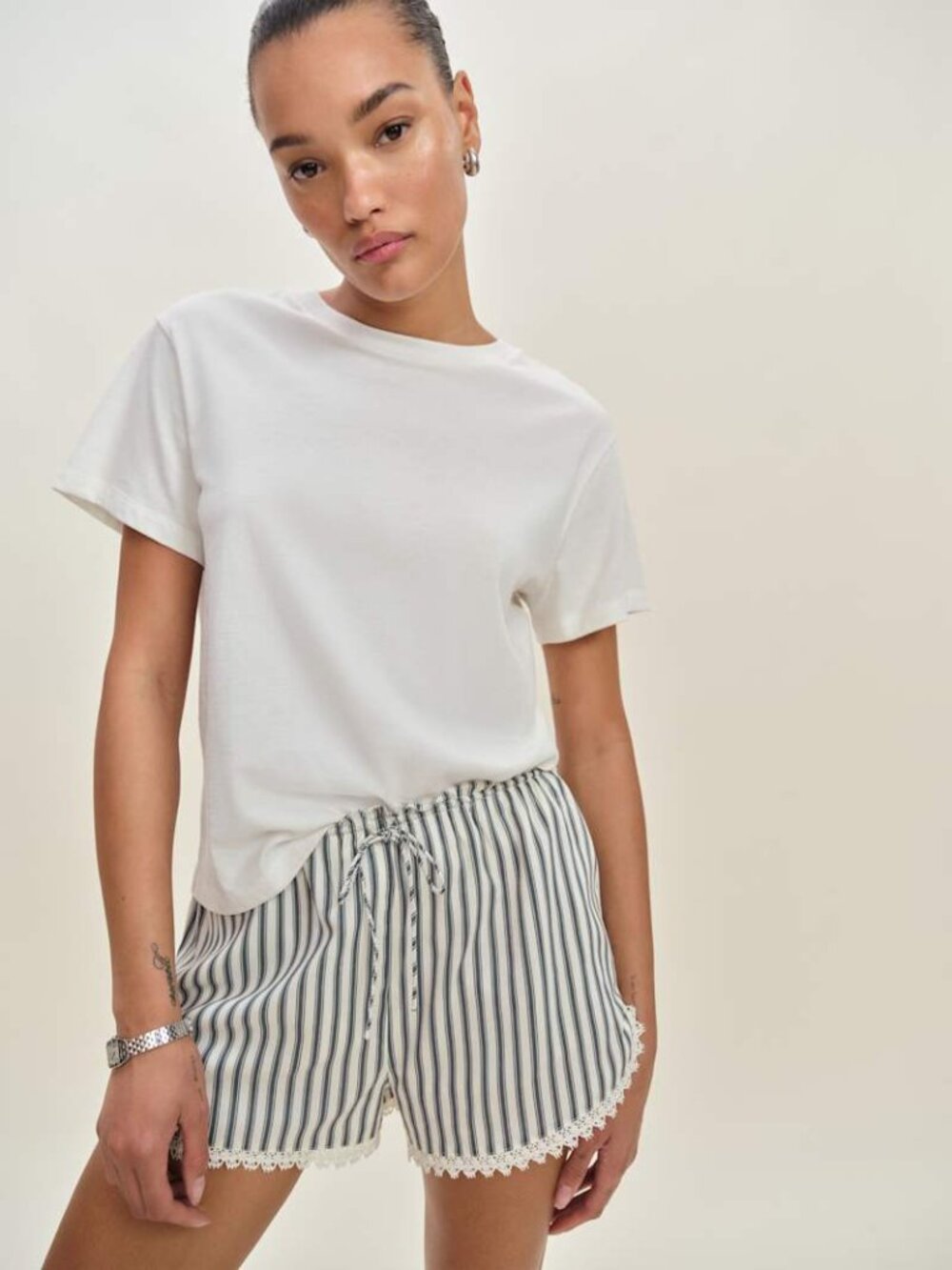 Reformation Toria Short Antibes Stripe Lace Trim | Size S